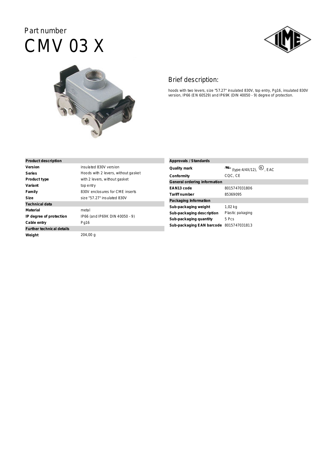 ILME CMV-03X Data Sheet