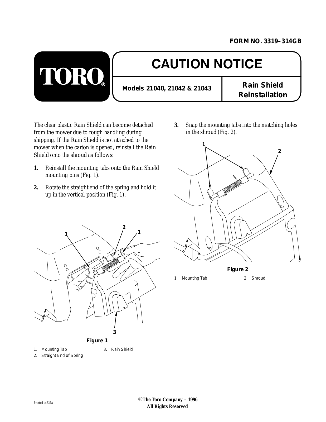 Toro 21040, 21042, 21043 Setup Instructions