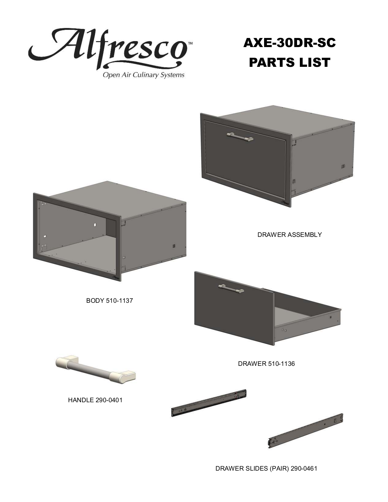 Alfresco AXE30DRSC Part List - ManualMachine.com