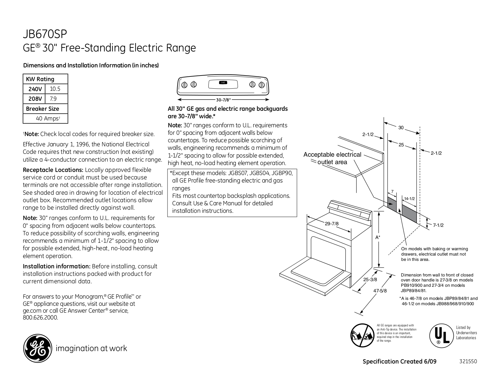 GE JB670SPSS, JB670SP User Manual