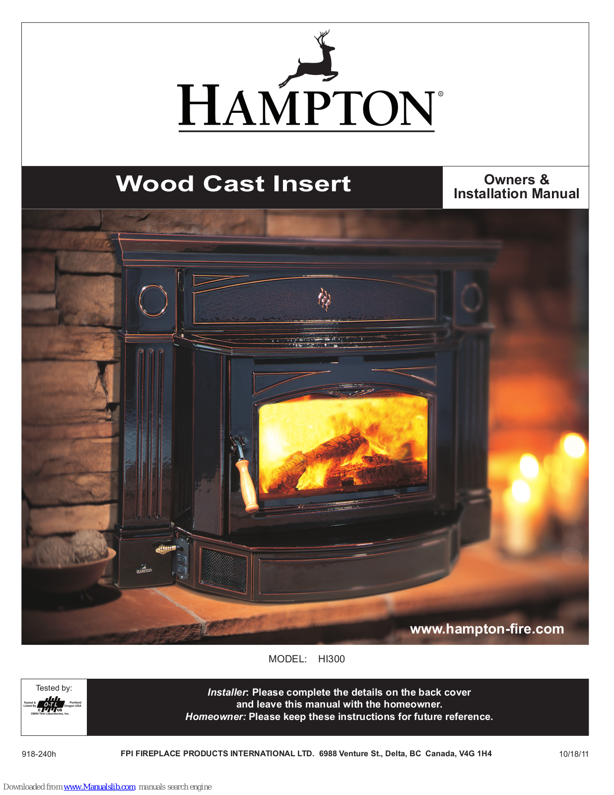 HAMPTON BAY Hamilton HI300 Owners & Installation Manual