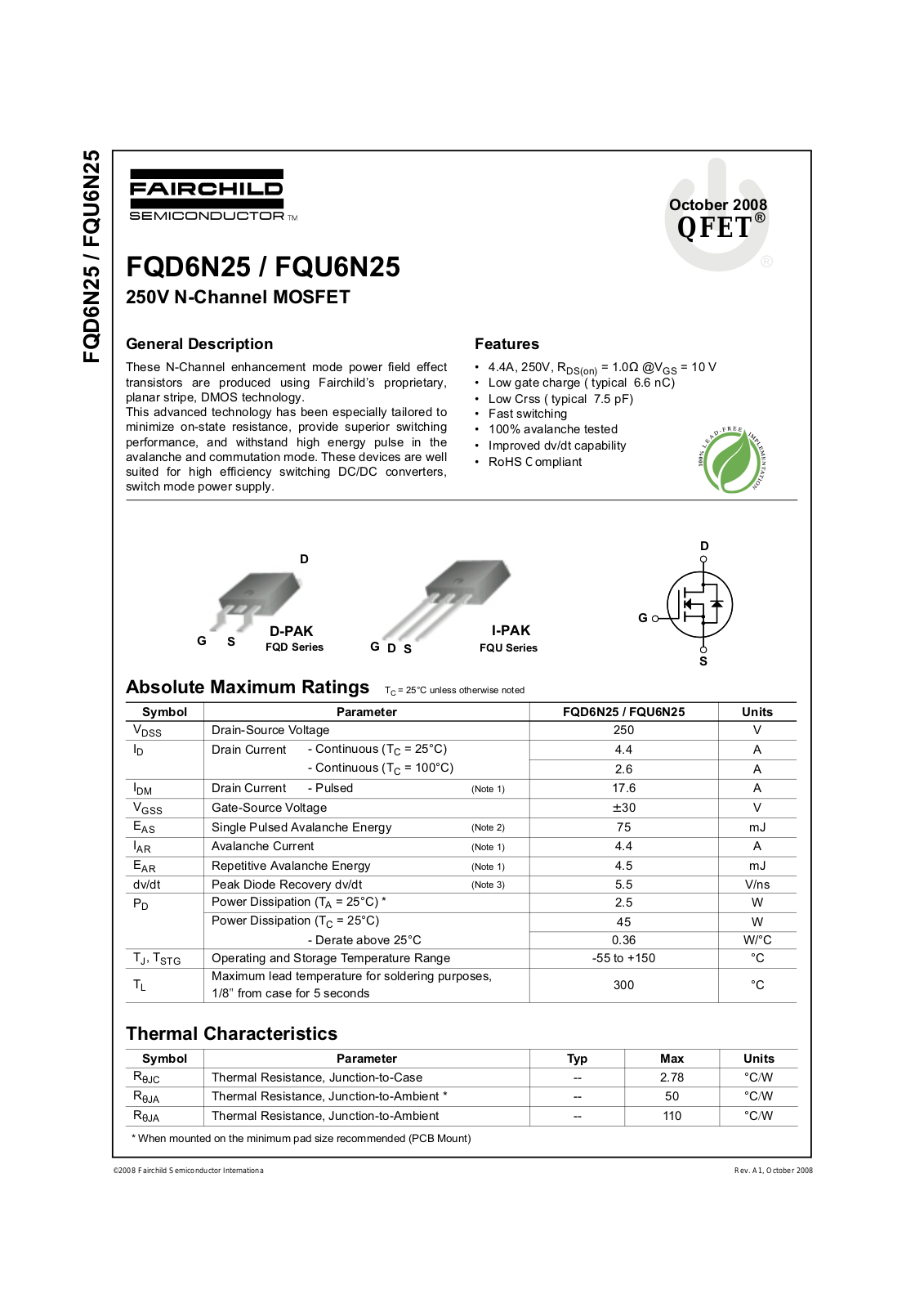 Fairchild FQD6N25, FQU6N25 service manual