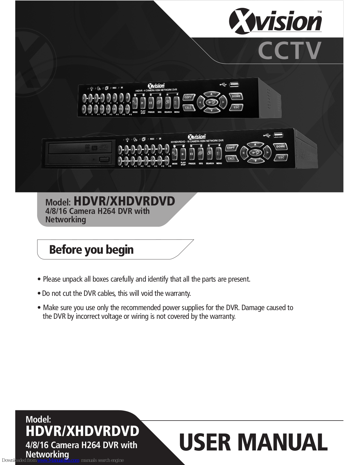 XVision HDVR, XHDVRDVD User Manual