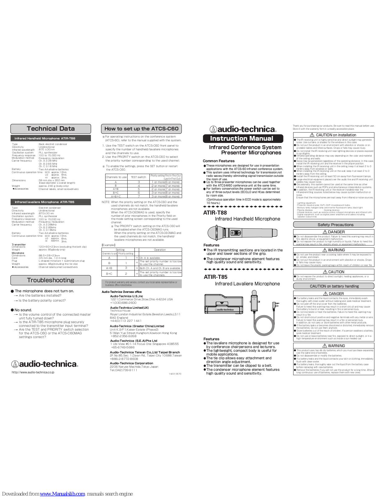 Audio Technica ATIR-T88 Instruction Manual