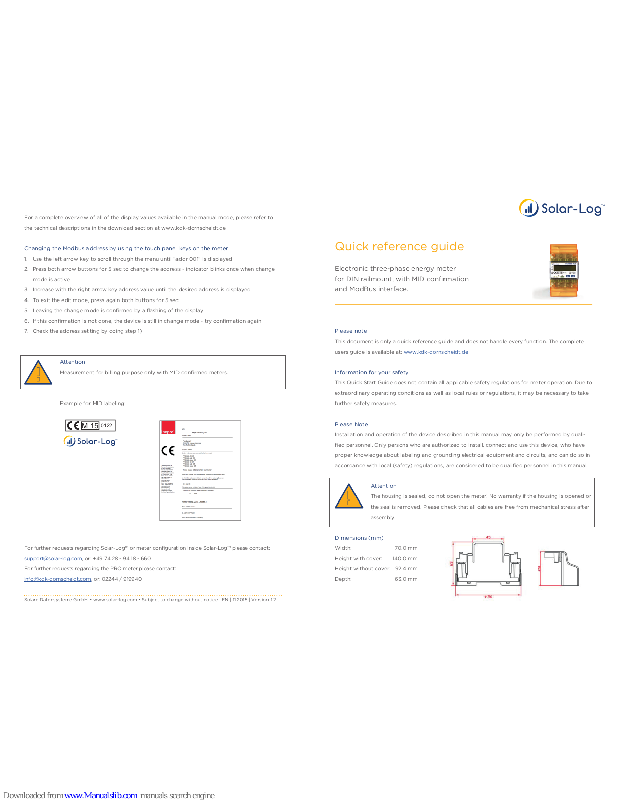 Solar-Log PRO380 Quick Reference Manual