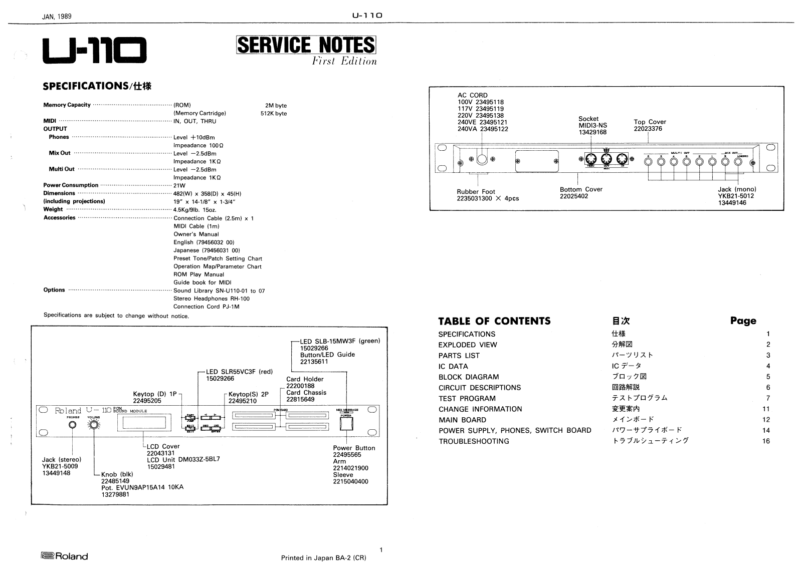 Roland U-110 Schematic