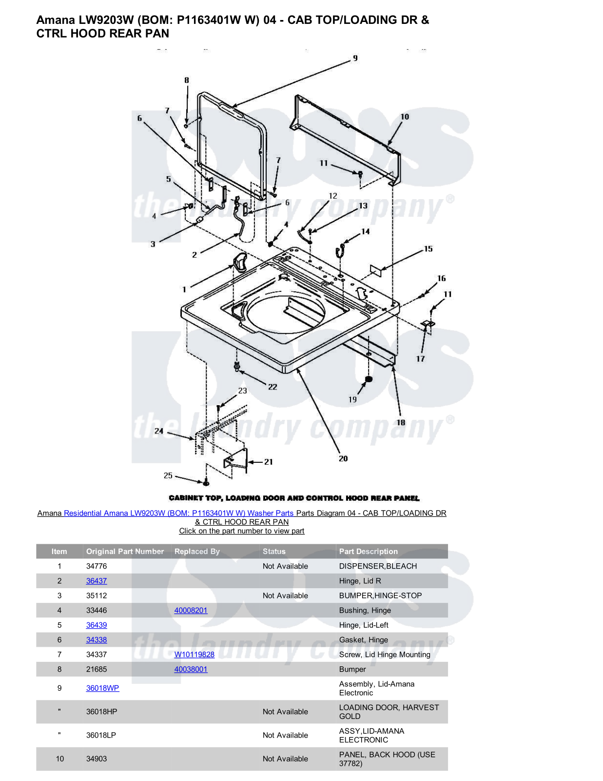 Amana LW9203W Parts Diagram