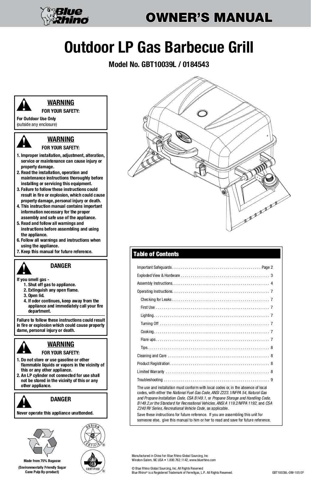 Blue Rhino GBT10039L, 184543 User Manual