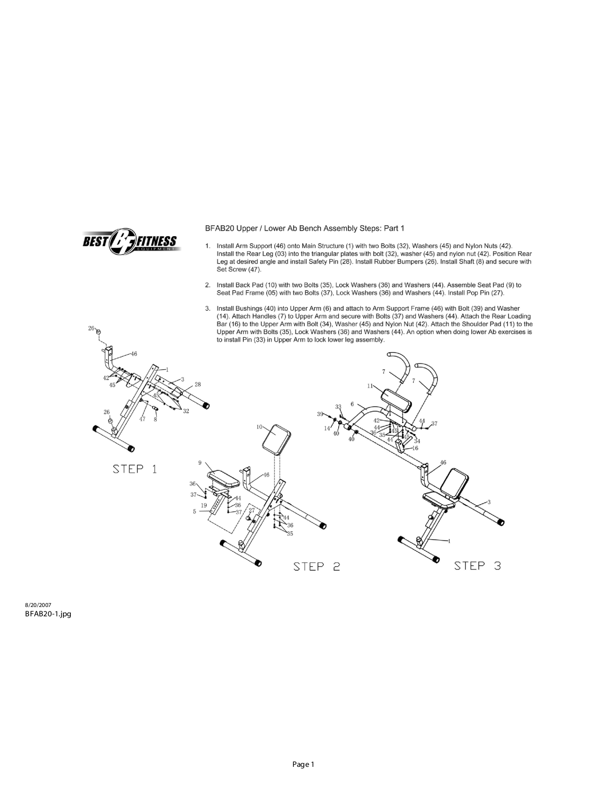 Body Solid BFAB20 User Manual