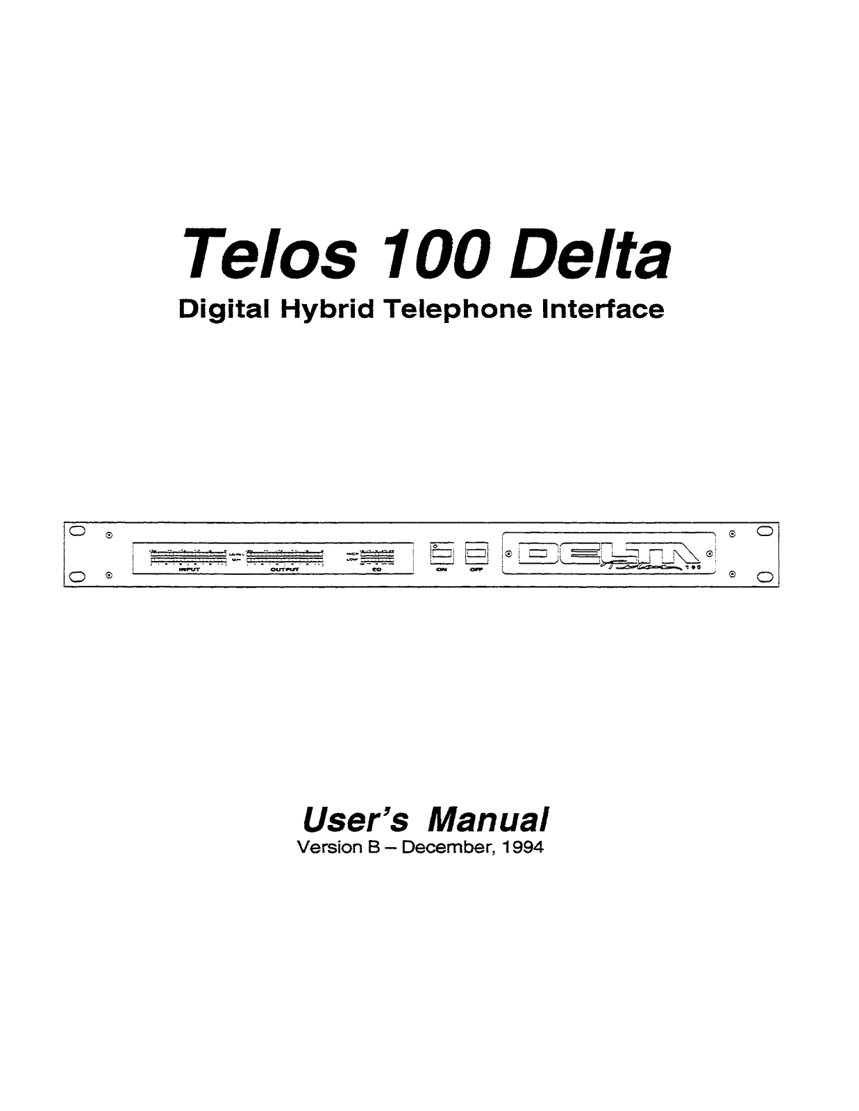 Telos 100 Delta User Manual - ManualMachine.com