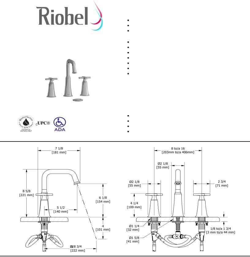 Riobel MMSQ08XPN10, MMSQ08XPNBK05, MMSQ08XPNBK10, MMSQ08XBGBK10 Specifications