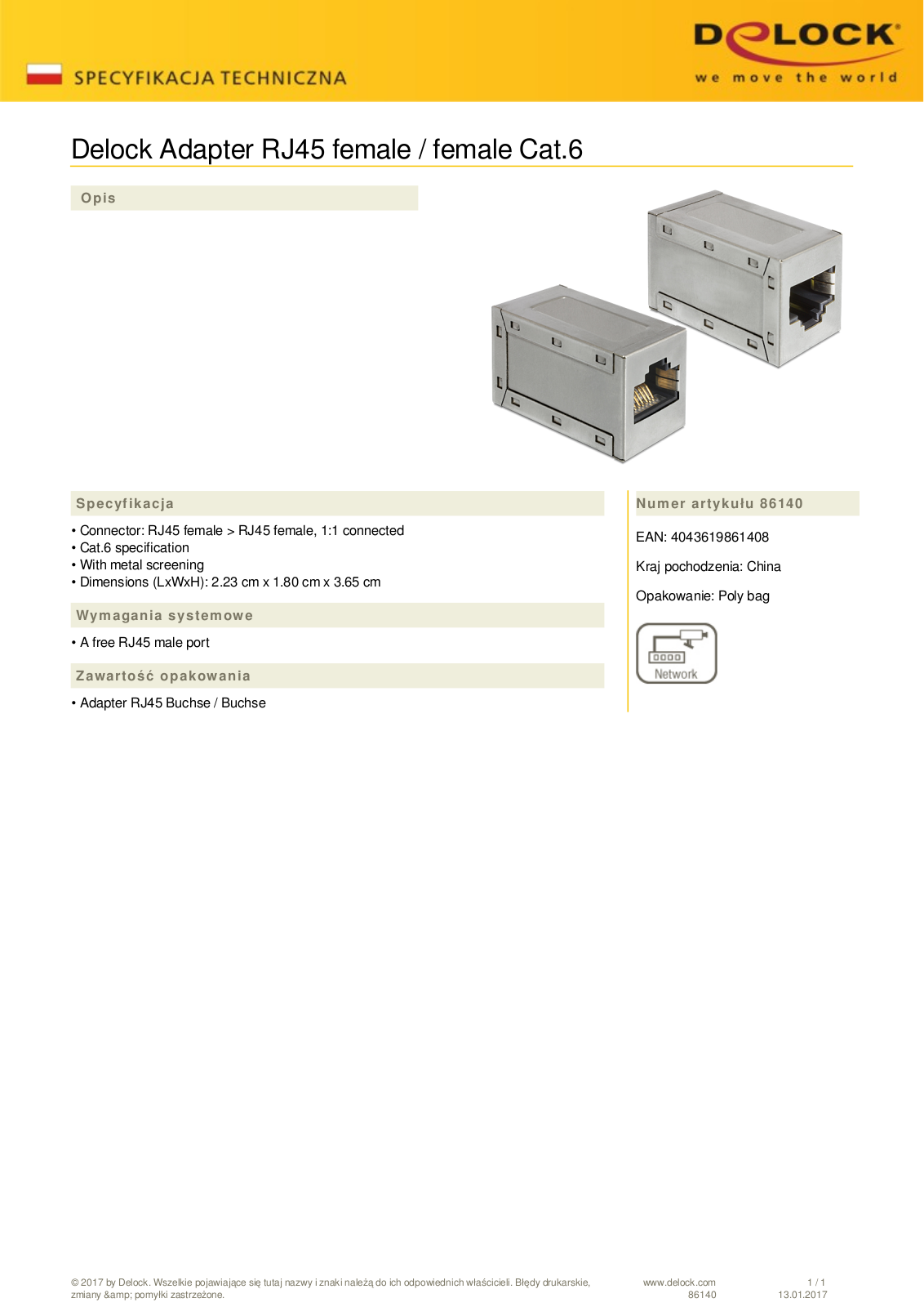 DeLOCK RJ-45 Adapterbuchse User Manual