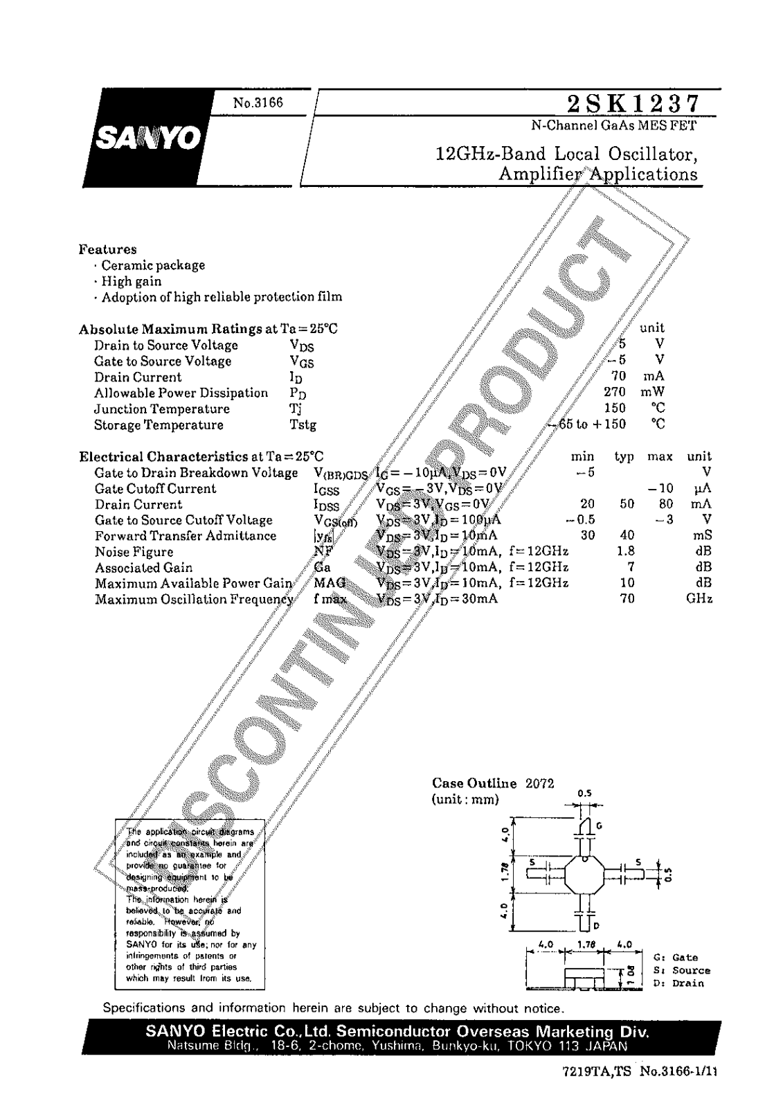 Sanyo 2SK1237 Specifications