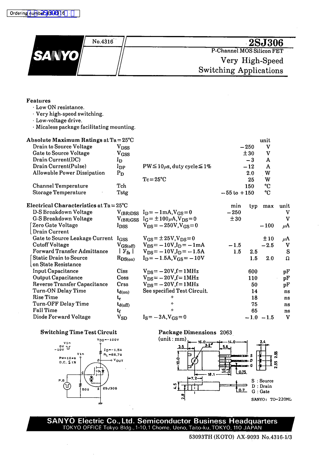 SANYO 2SJ306 Technical data - ManualMachine.com