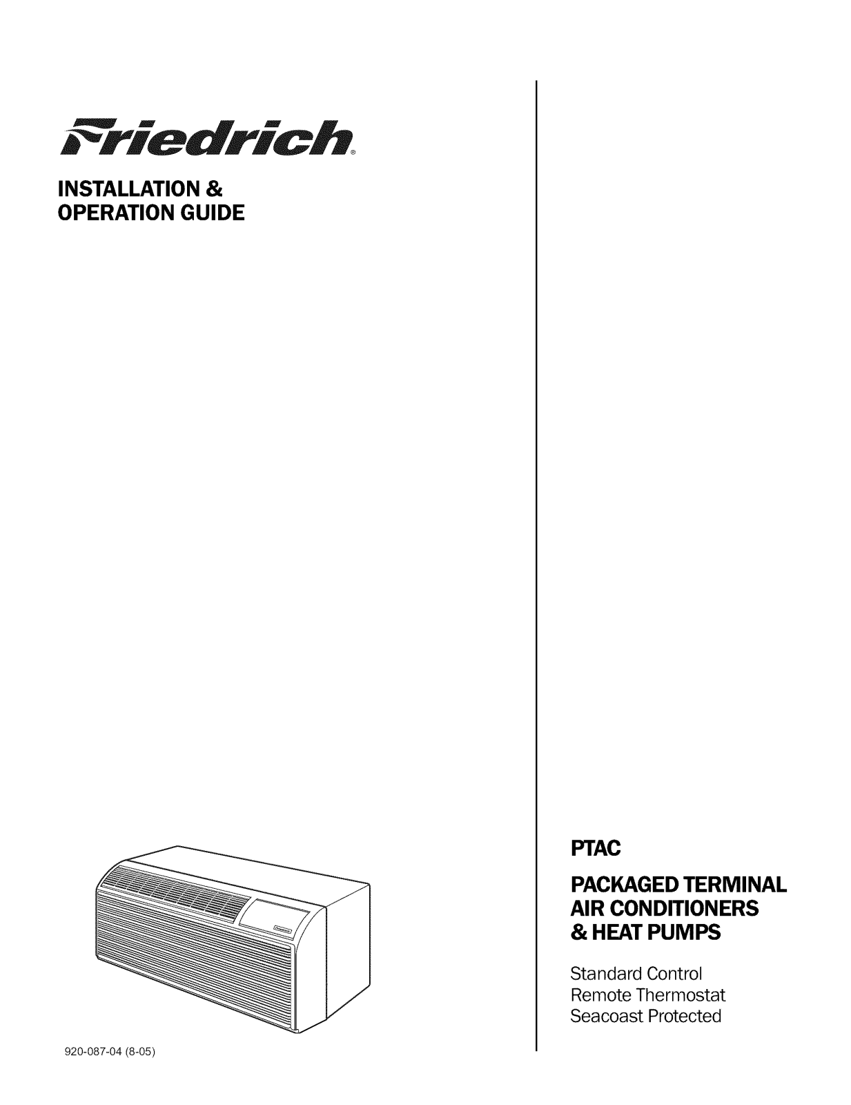 Friedrich PDH15R, PDH15K, PDH12R, PDH12K, PDH09R Owner’s Manual