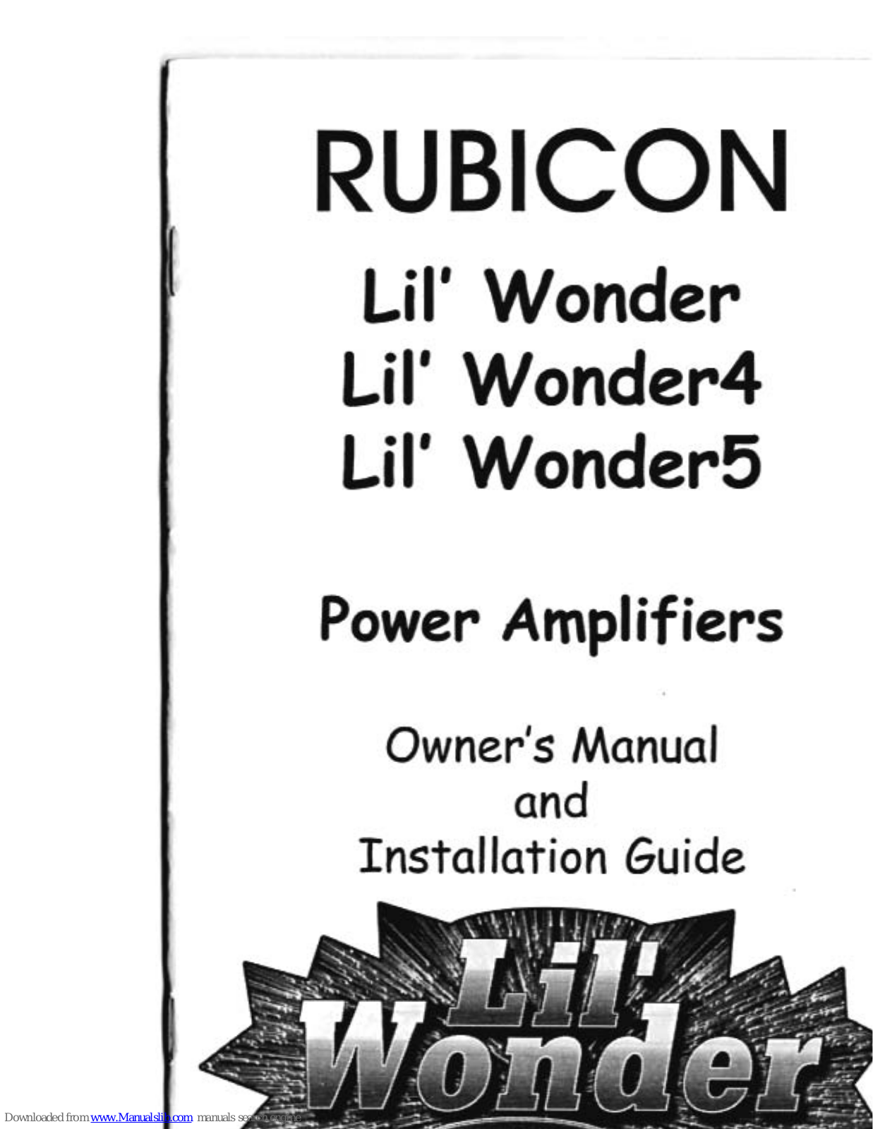 Soundstream Lil Wonder, Lil Wonder 4, Lil Wonder 5, Rubicon Lil' Wonder, Rubicon Lil' Wonder4 Owner's Manual And Installation Manual