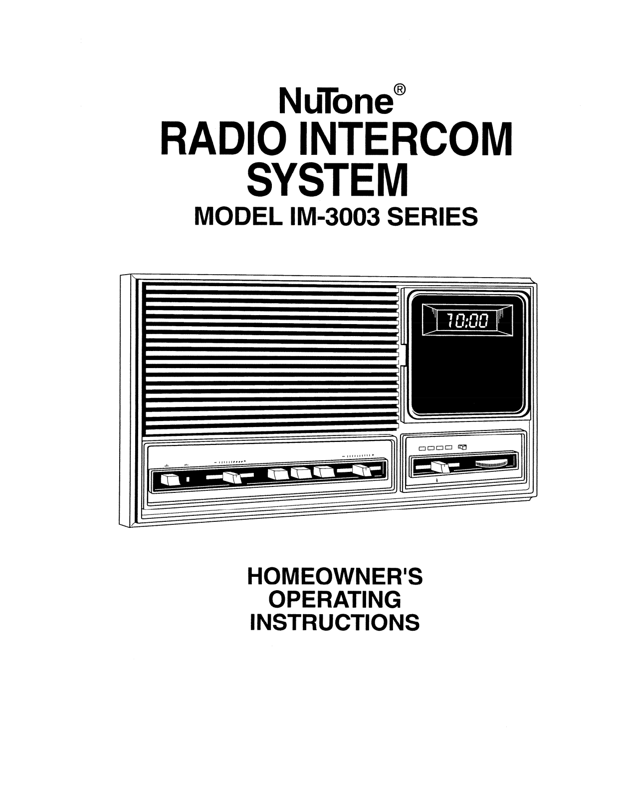 NuTone 1M-3003 User Manual