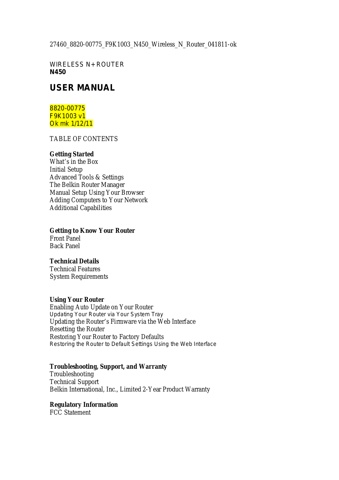 Belkin F9K1003V1 User Manual