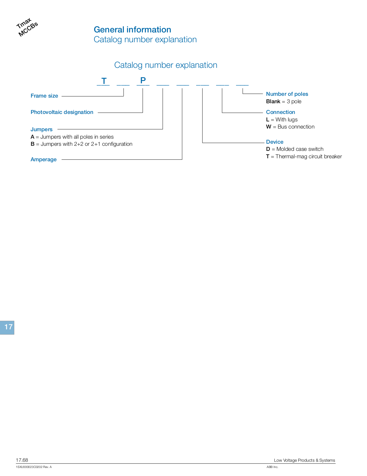 ABB Tmax MCCBs Part Numbering Designation