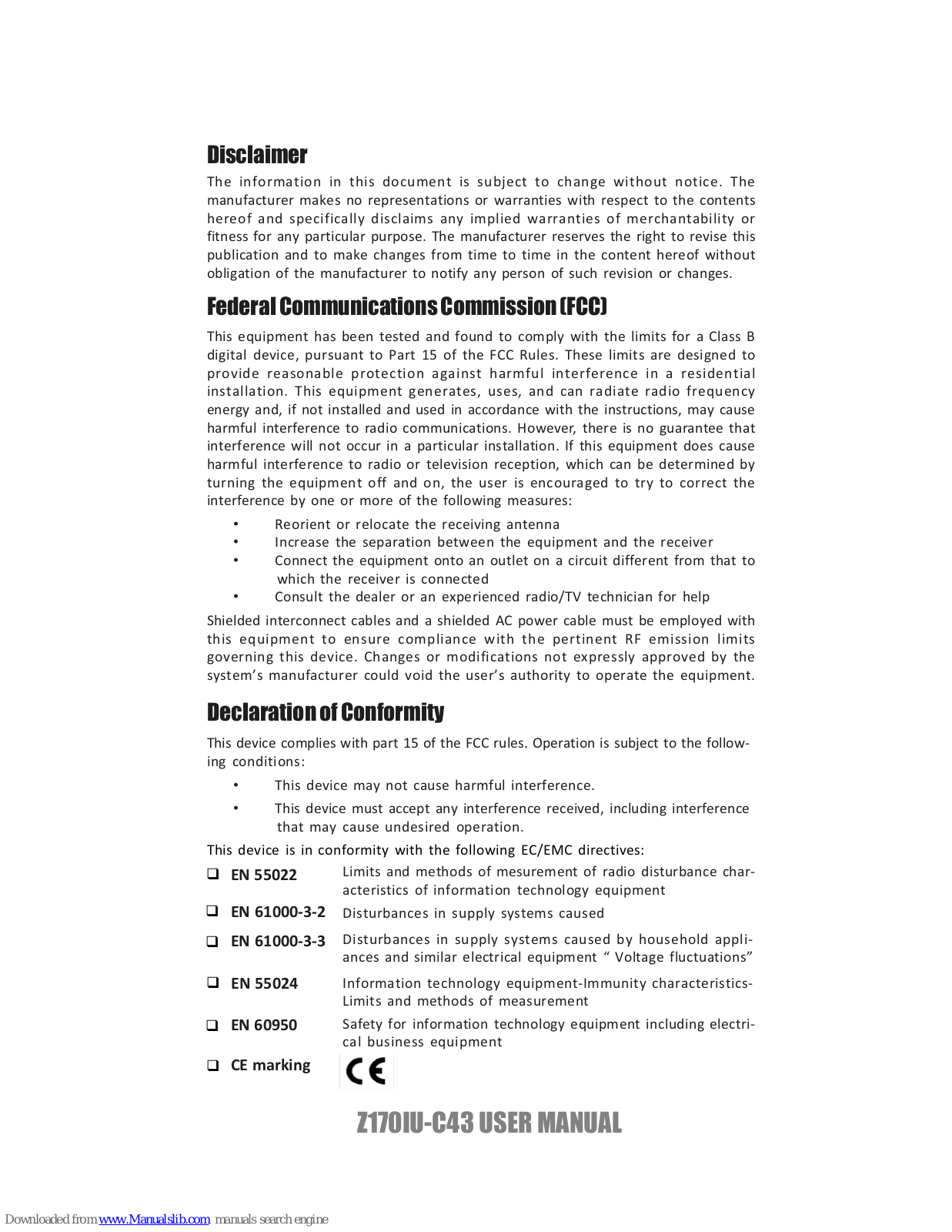 ECS Z170IU-C43, H110M4-C43, B150M4-C43, H110M4-C33 User Manual