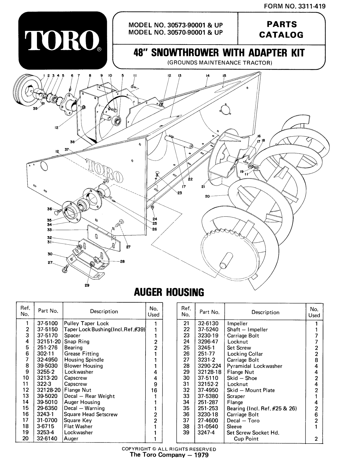 Toro 30570, 30573 Parts Catalogue