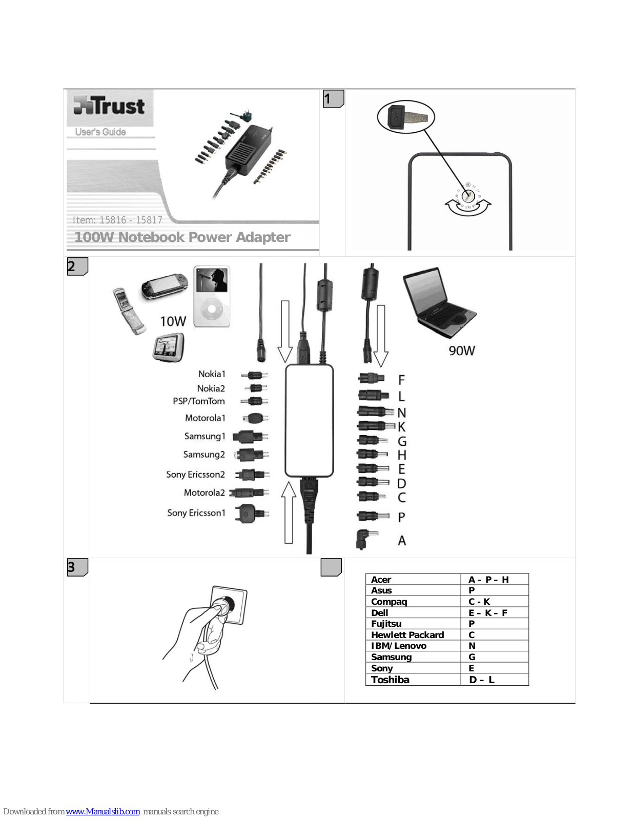 Trust Notebook Power Adapter, 15816, 15817 User Manual