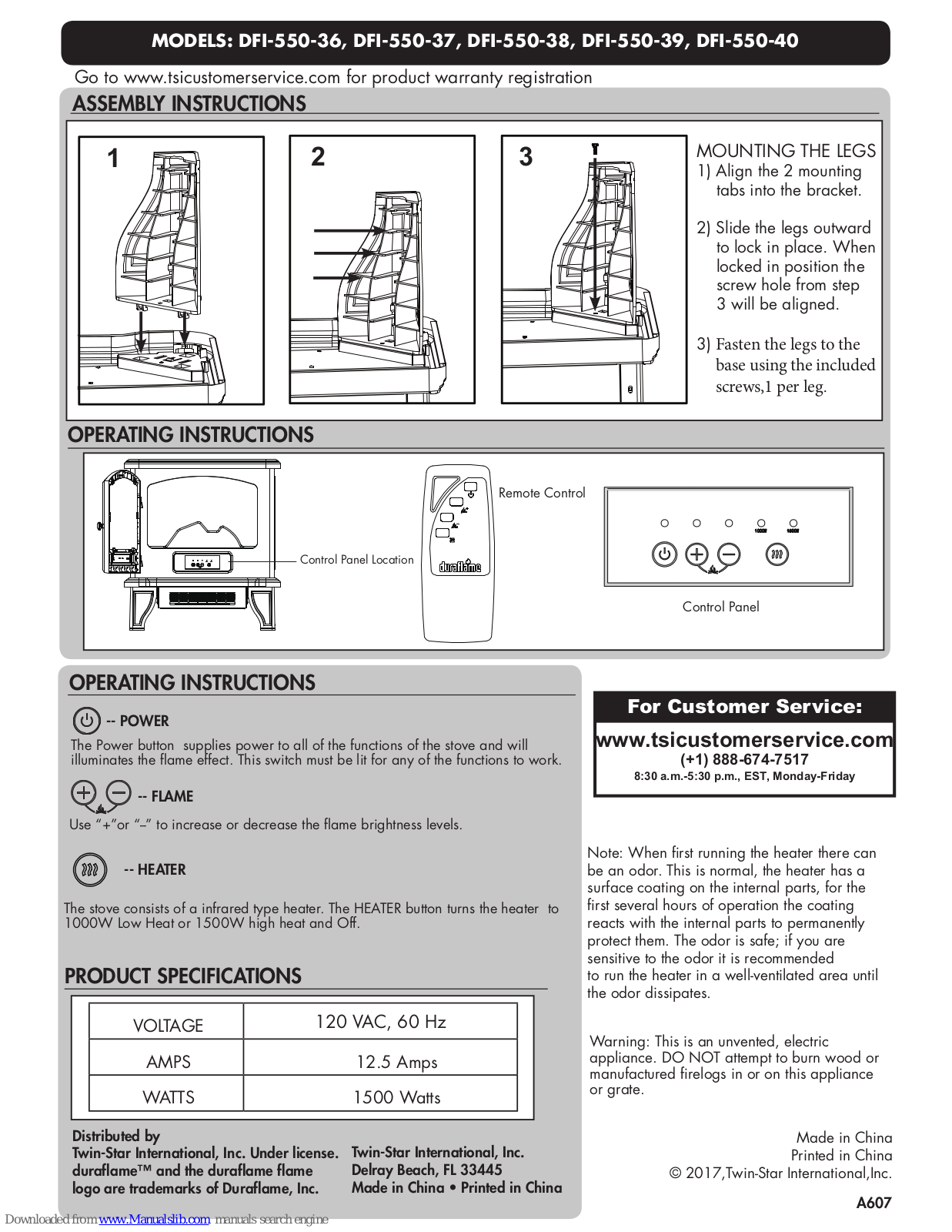 Duraflame DFI-550-36, DFI-550-38, DFI-550-37, DFI-550-39, DFI-550-40 User Manual