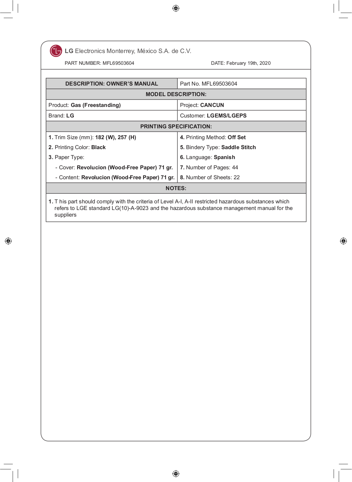 LG RSG313C Owner's Manual