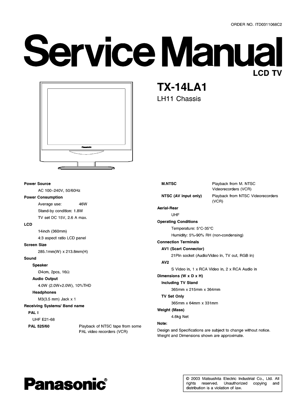 Panasonic TX-14LA1 Schematic