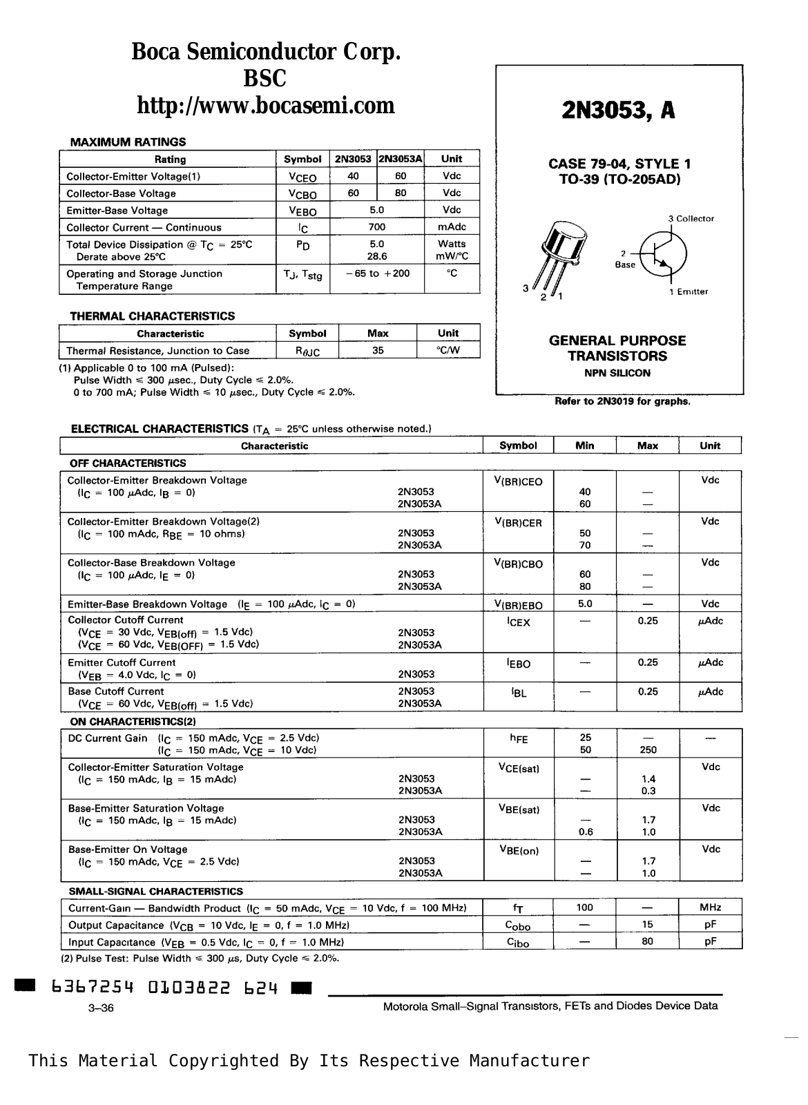 BOCA 2N3053A, 2N3053 Datasheet