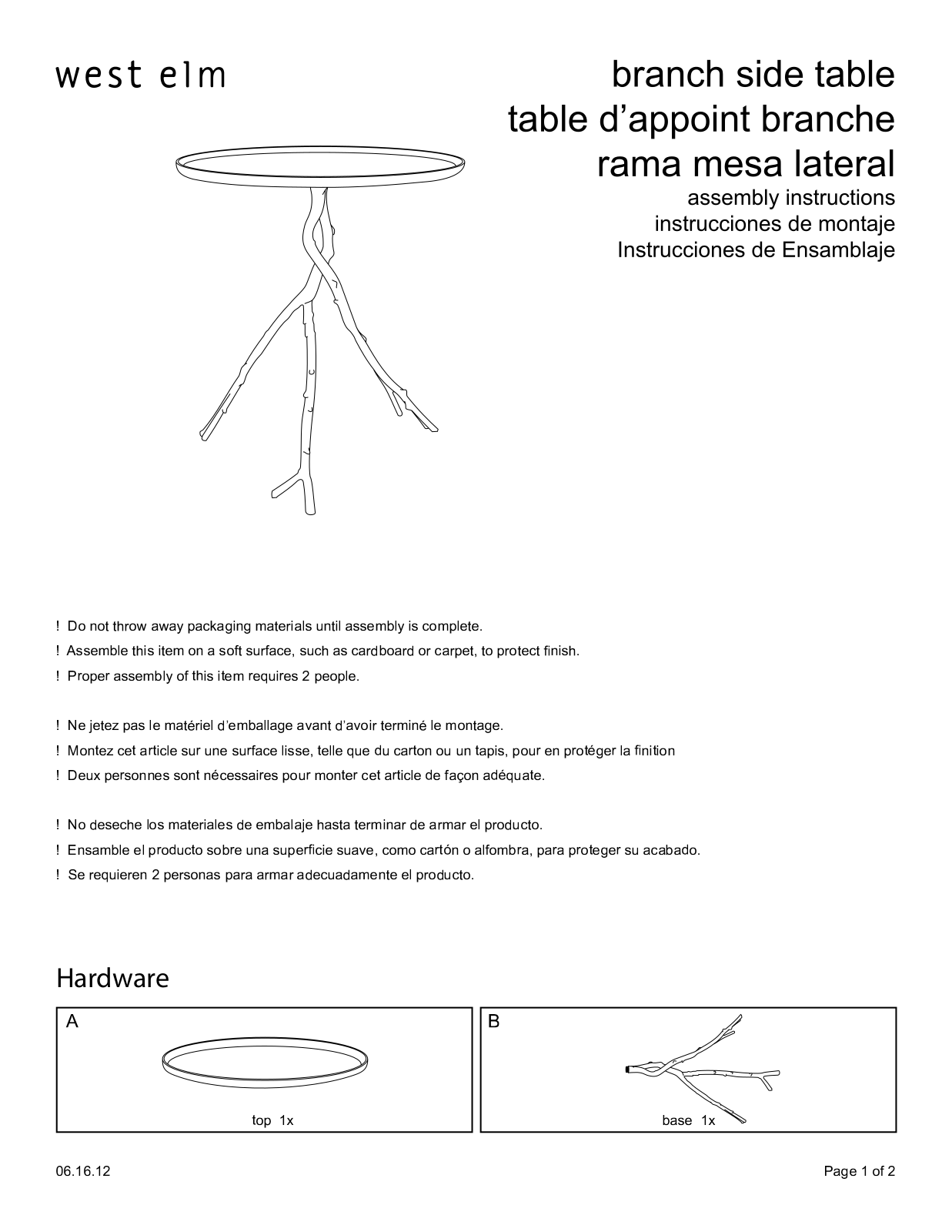 West Elm Branch Side Table Assembly Instruction