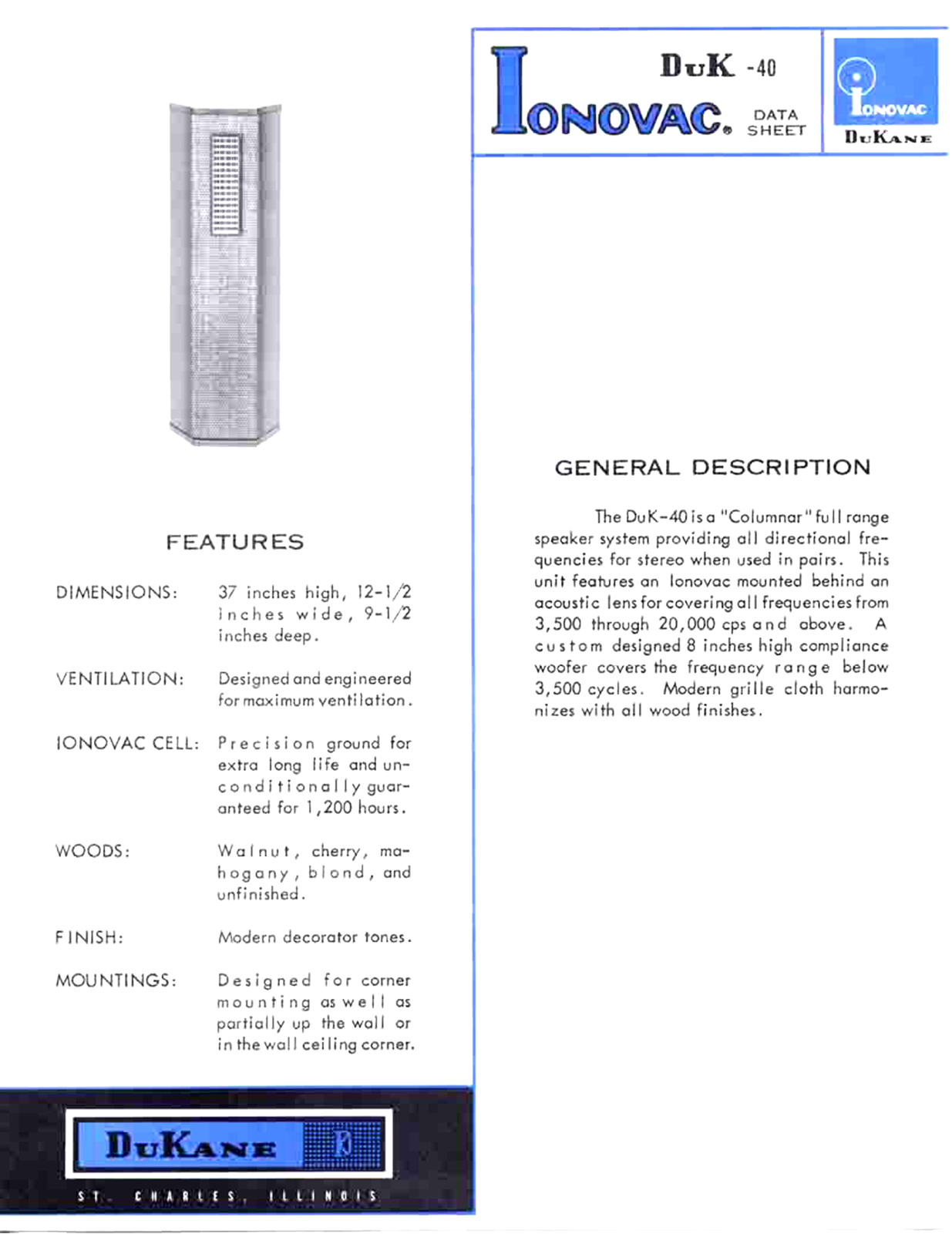 Dukane Ionovac DuK-40 Brochure