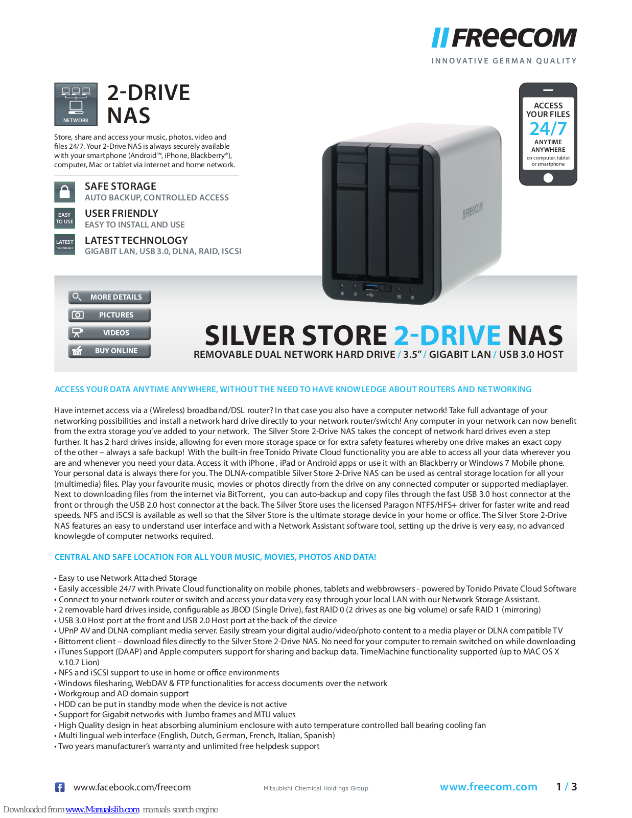 Freecom 2-DRIVE NAS, Silver Store Features