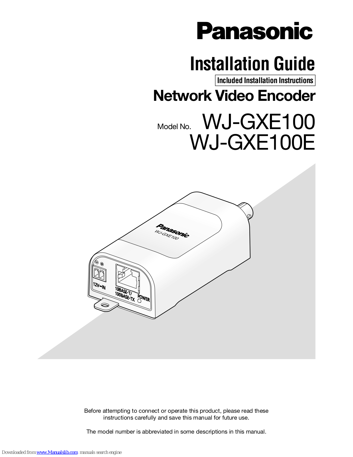 Panasonic WJ-GXE100E Installation Manual