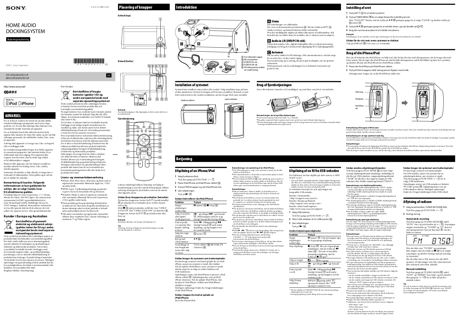 Sony RDH-GTK11iP User Manual