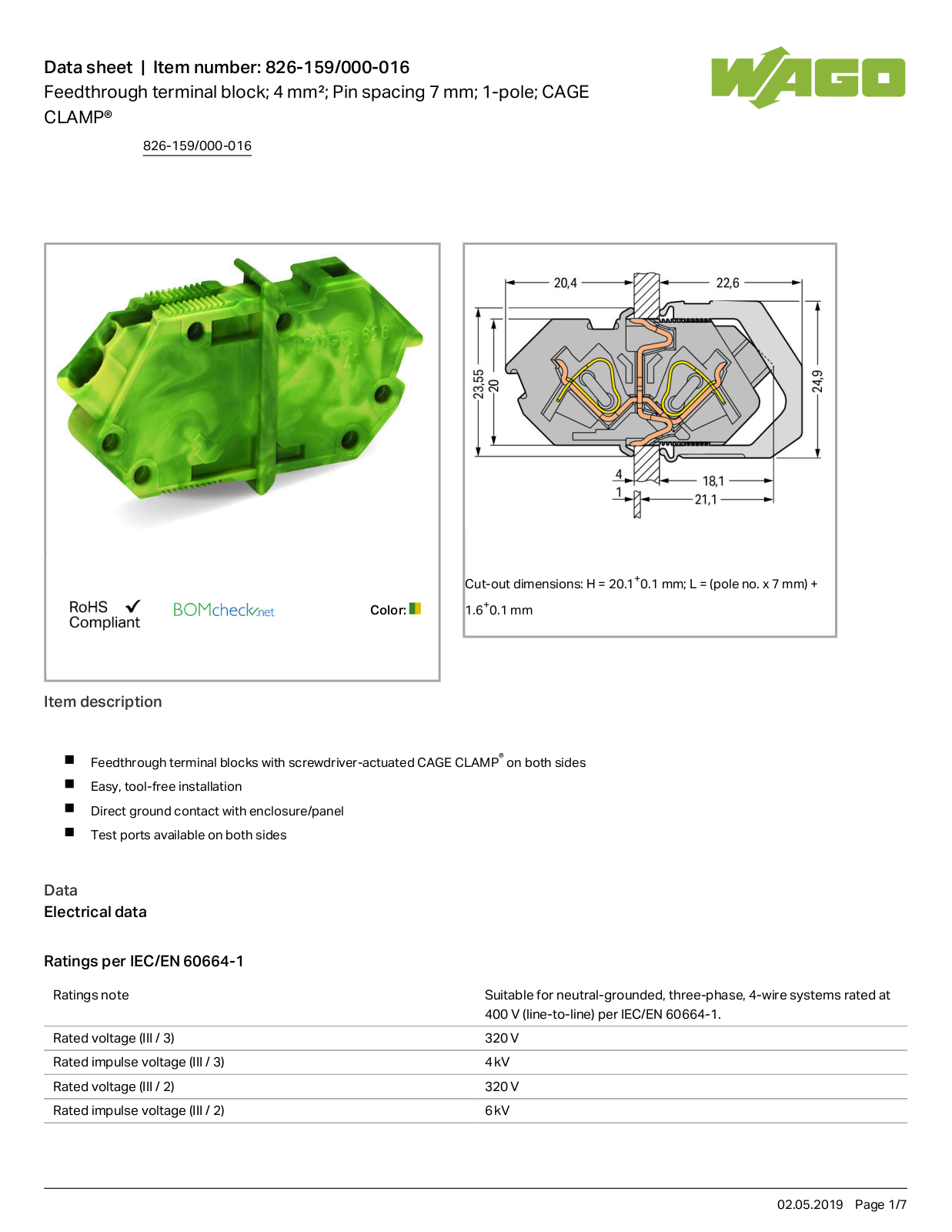 Wago 826-159/000-016 Data Sheet