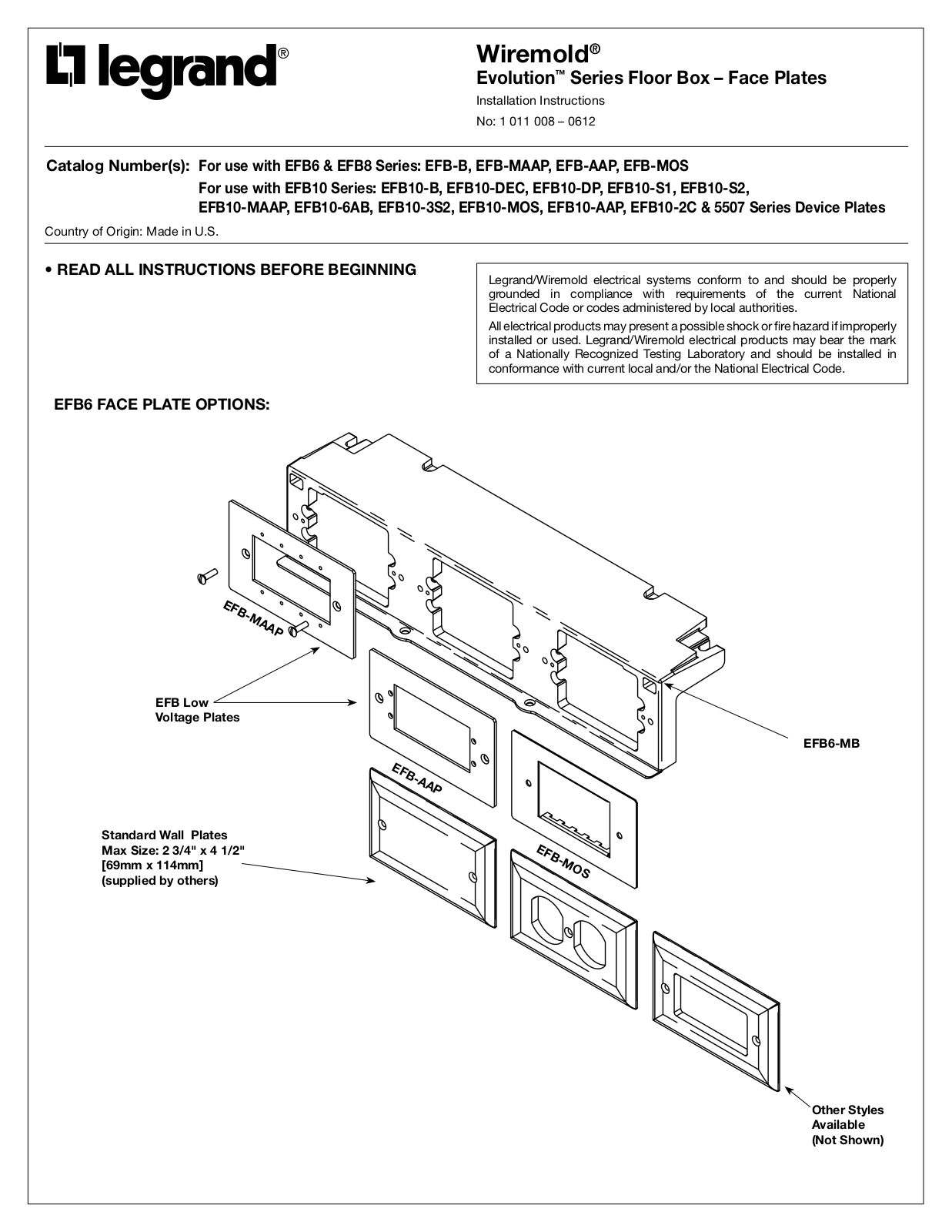 Legrand EFB10-S2 User Manual