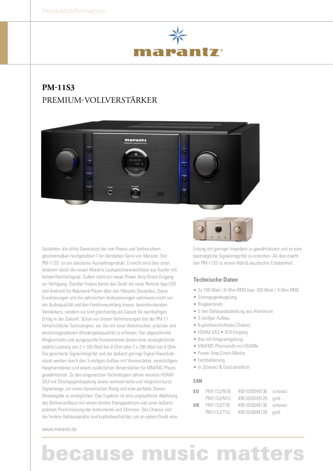 Marantz PM-11S3 Technical data