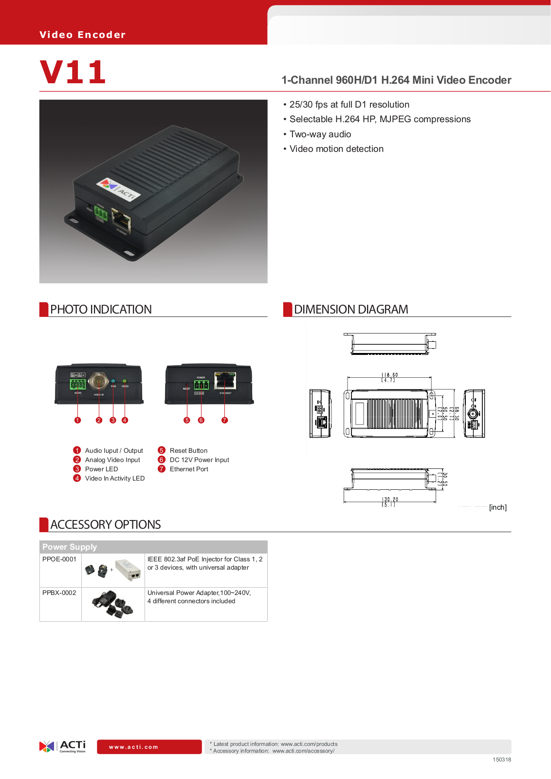 ACTi V11 Specsheet