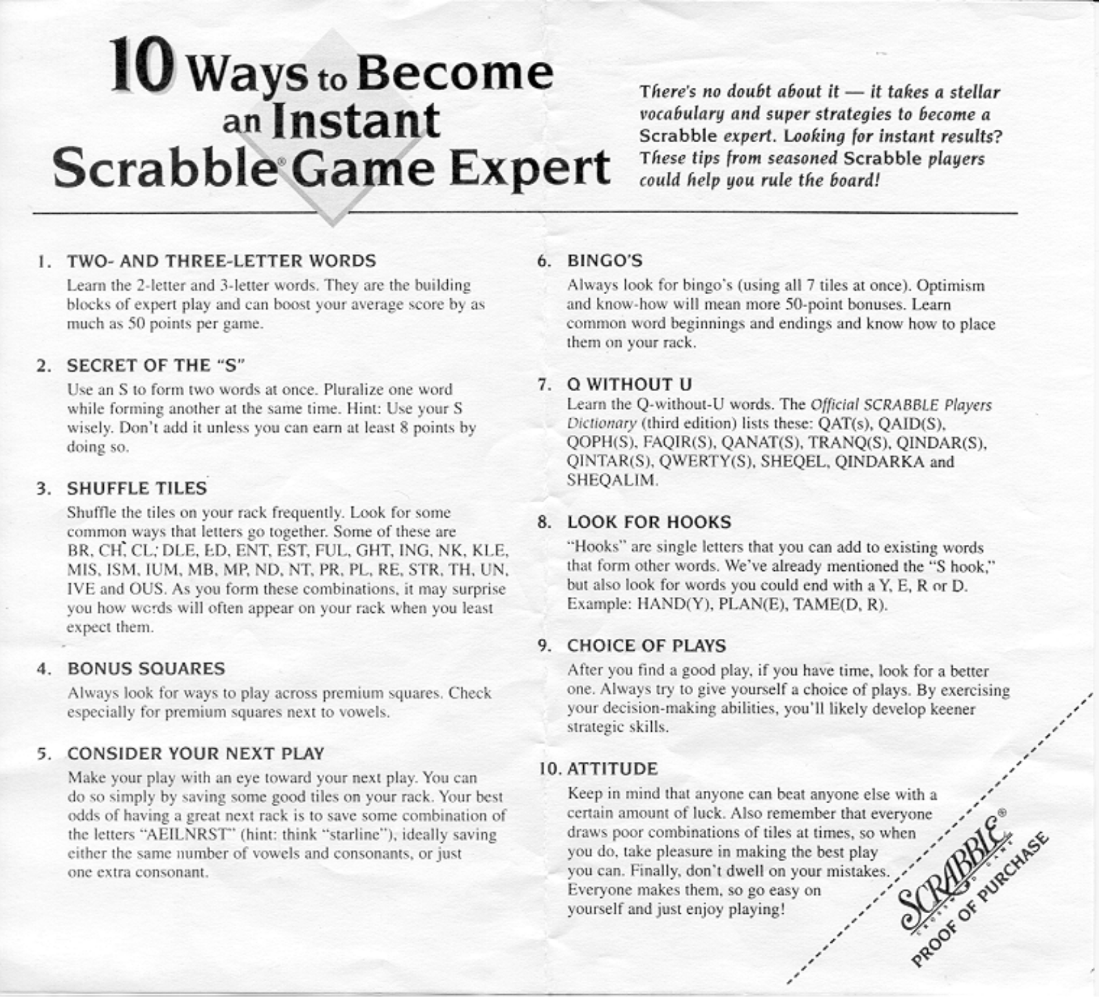 HASBRO Scrabble Hints User Manual