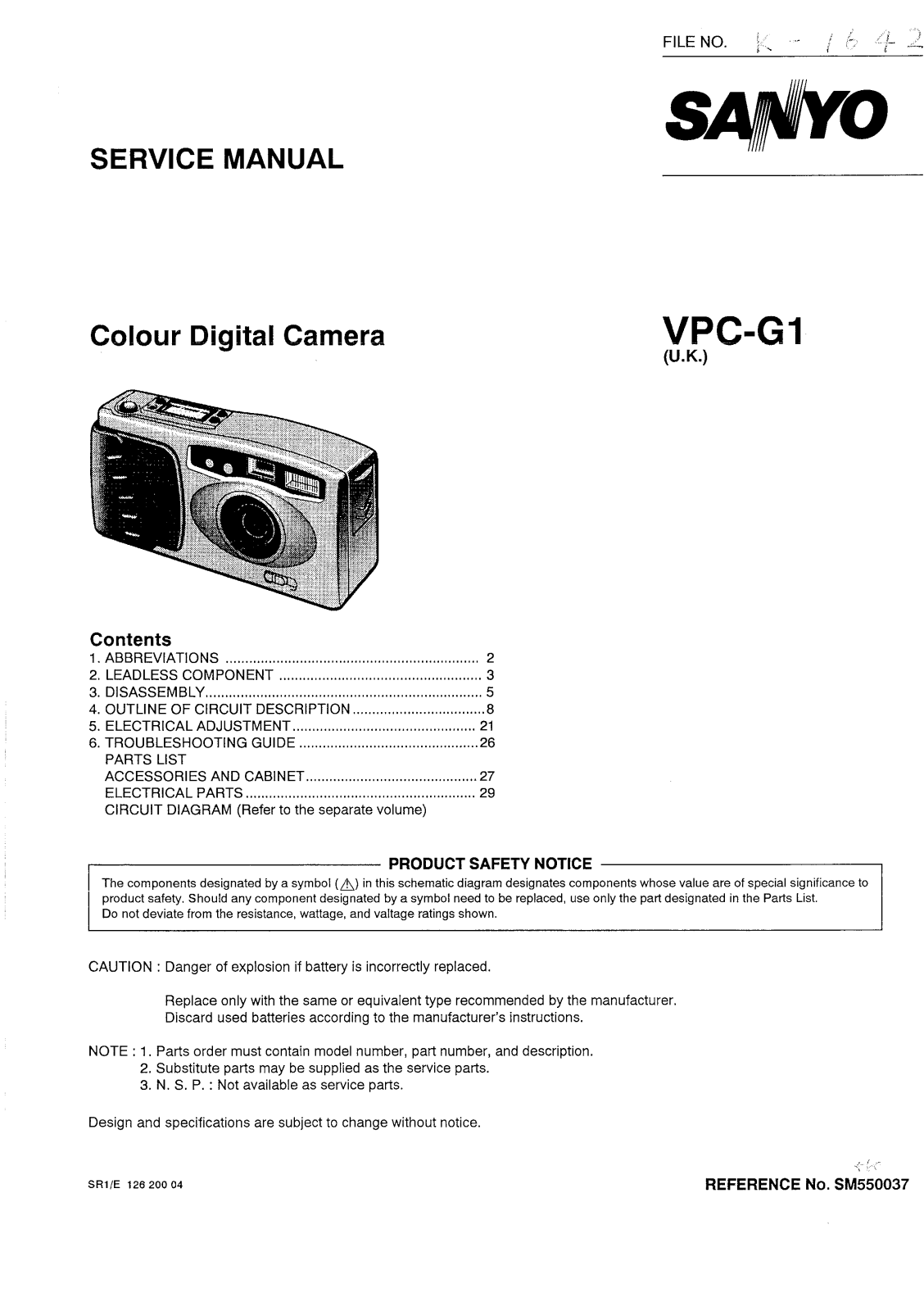 SANYO VPC-G1 SERVICE MANUAL