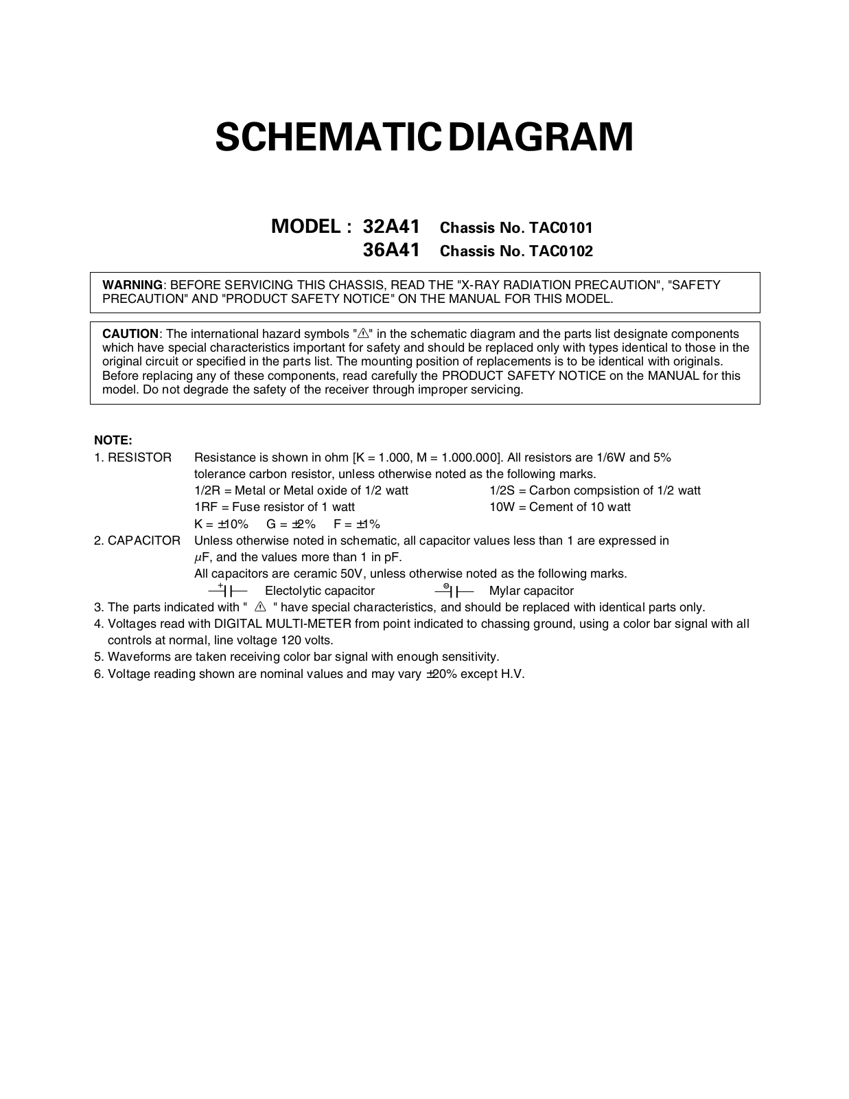 Toshiba TAC0102, TAC0101, 36A41, 32A41 Cirquit Diagram