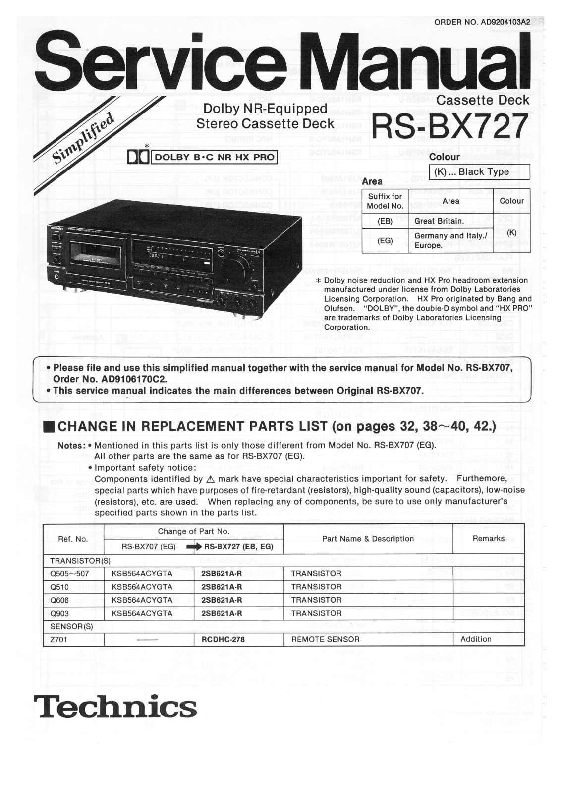 Technics RS-BX-727 Service Manual