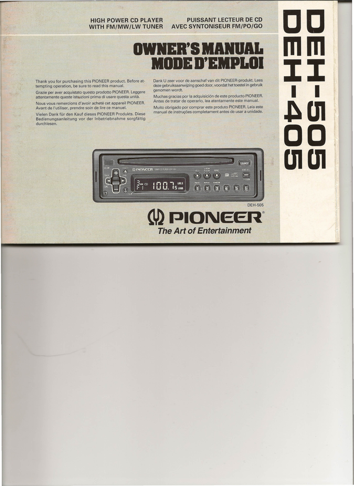 PIONEER DEH-405 User Manual