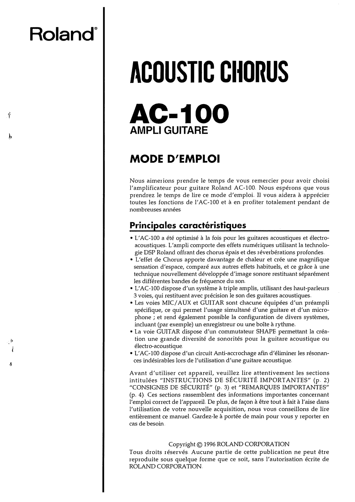 Roland AC-100 User Manual