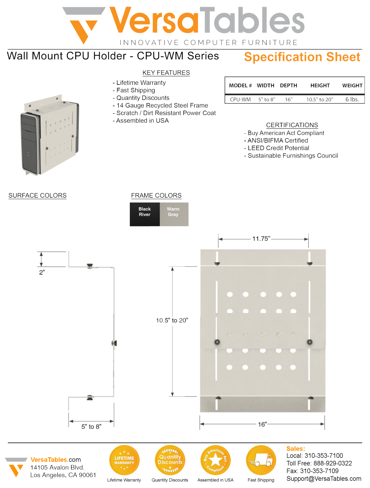 Versa Tables VRSA1007 Dimensions - ManualMachine.com