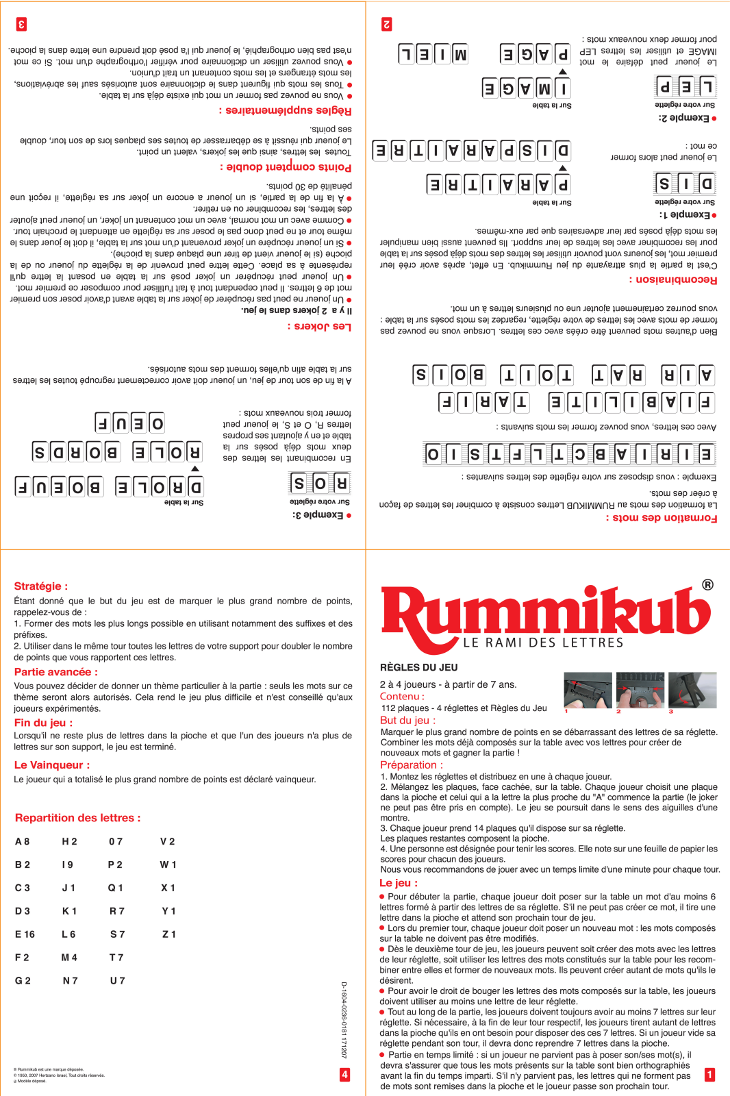 HASBRO RUMMIKUB LETTRES 2008 User Manual