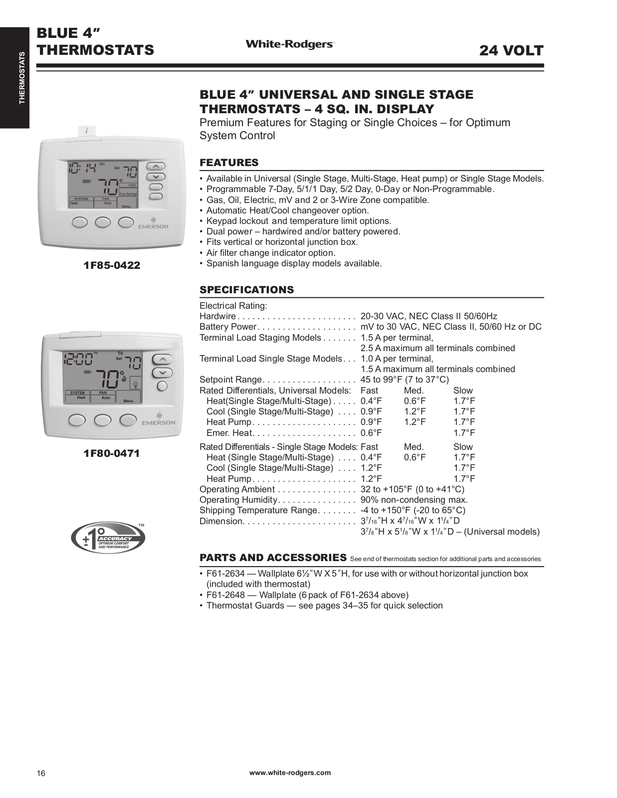 White Rodgers 1F86ST-0471, 1F86-0471, 1F85ST-0422, 1F85-0477, 1F83-0471 Catalog Page