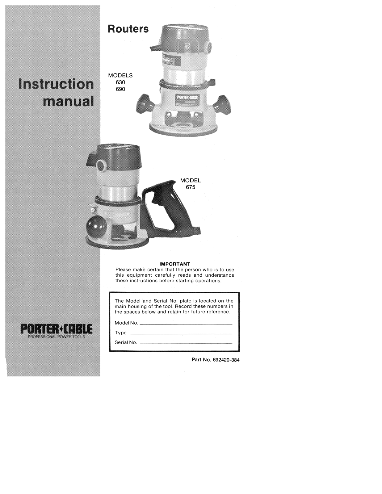 Porter-Cable 690, 630, 675 User Manual