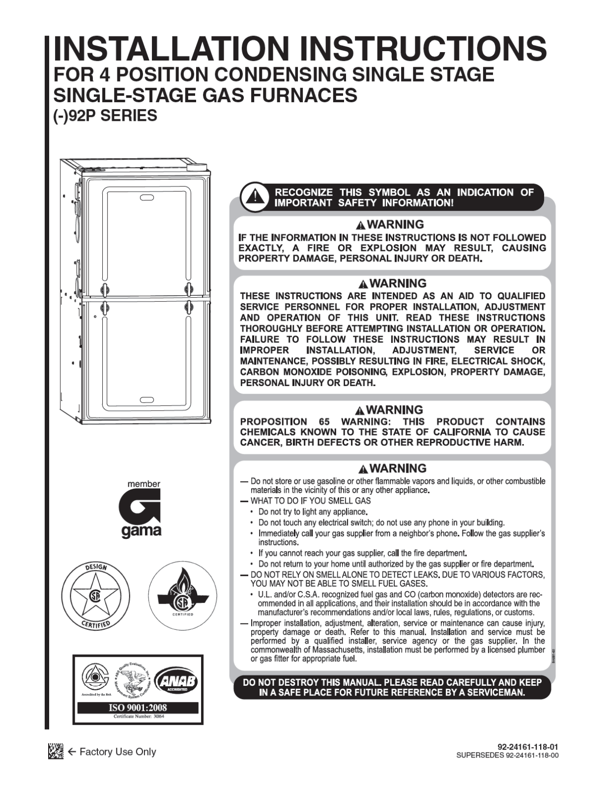 Rheem R92P Installation Manual